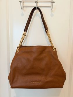 Michael Kors Brown Pebble Leather Tote Gold Chain Shoulder Bag
