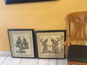 2 Tahitian stamp art framed