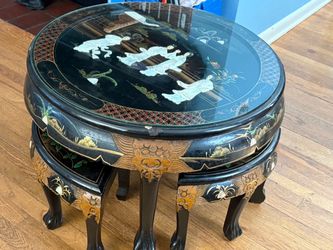 Asian vintage coffee table with tuck chairs