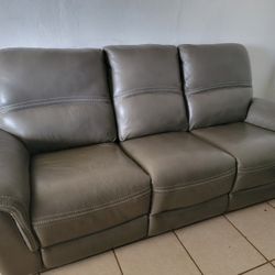 Grey Leather Sofa Couch Reclinable 