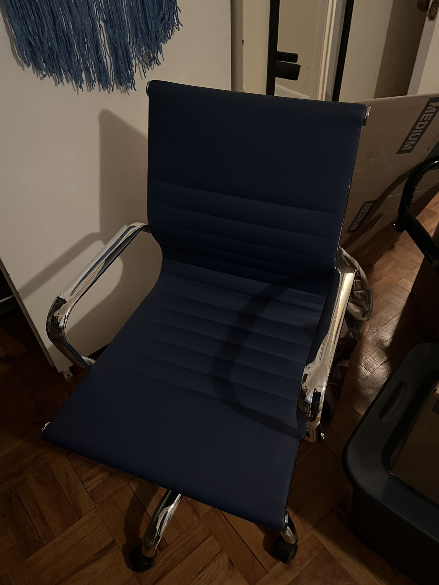blue swivel office chair