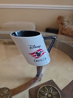 Disney Cruise Lines White & Blue Slanted Novelty Collectible Coffee Mug Cup