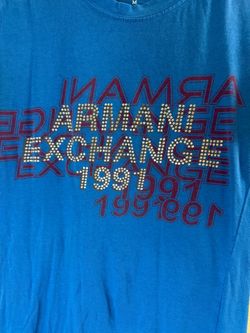 VTG Armani Exchange blue t-shirt with rhinestone logo 1991 size M