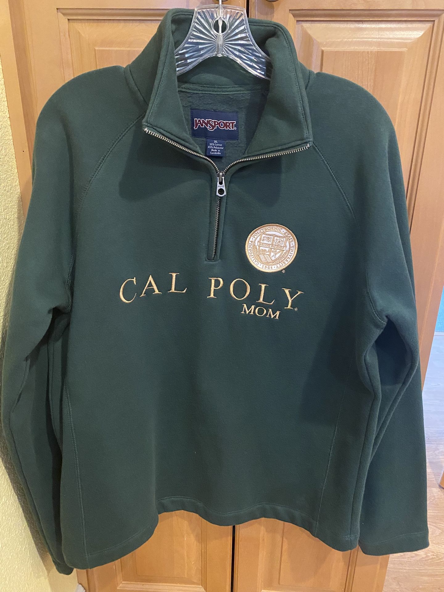 Jansport Cal Poly Mom 1/2 Zip Sweatshirt Size XL Dark Green
