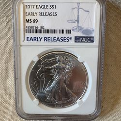 2017 American Silver Eagle MS69 Early Releases Blue Label