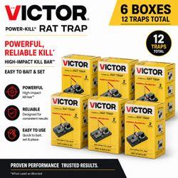 Victor Power-Kill Rat Traps 6 Pack (12 Traps) - NEW Snap Trap, Reusable, Bulk Lot, M144