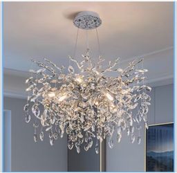 Modern Luxury Tree Branch Glass Chandelier Lamp, Contemporary 23.6" Silver Crystal Pendant Lamp with 8 Lights, Chandeliers for Dining Room, Kitchen, B