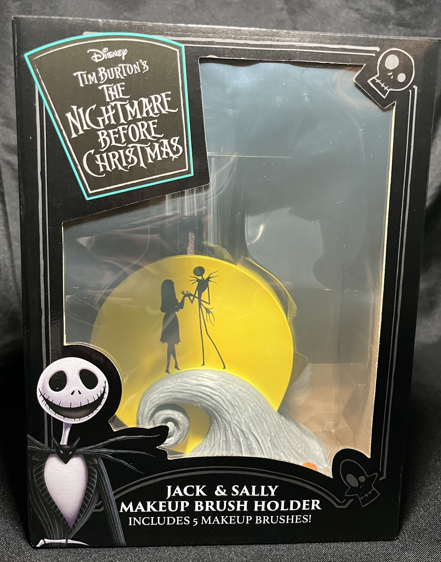 Nightmare Before Christmas Jack & Sally Makeup Brush Set & Holder NWT