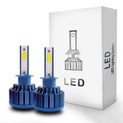 H1 H3 LED Headlight Bulbs Kit 8000LM 6000K Diamond White Super Bright High Low Beam Fog Light Replacement IP68 Waterproof Plug & Play 12V 2-Pack