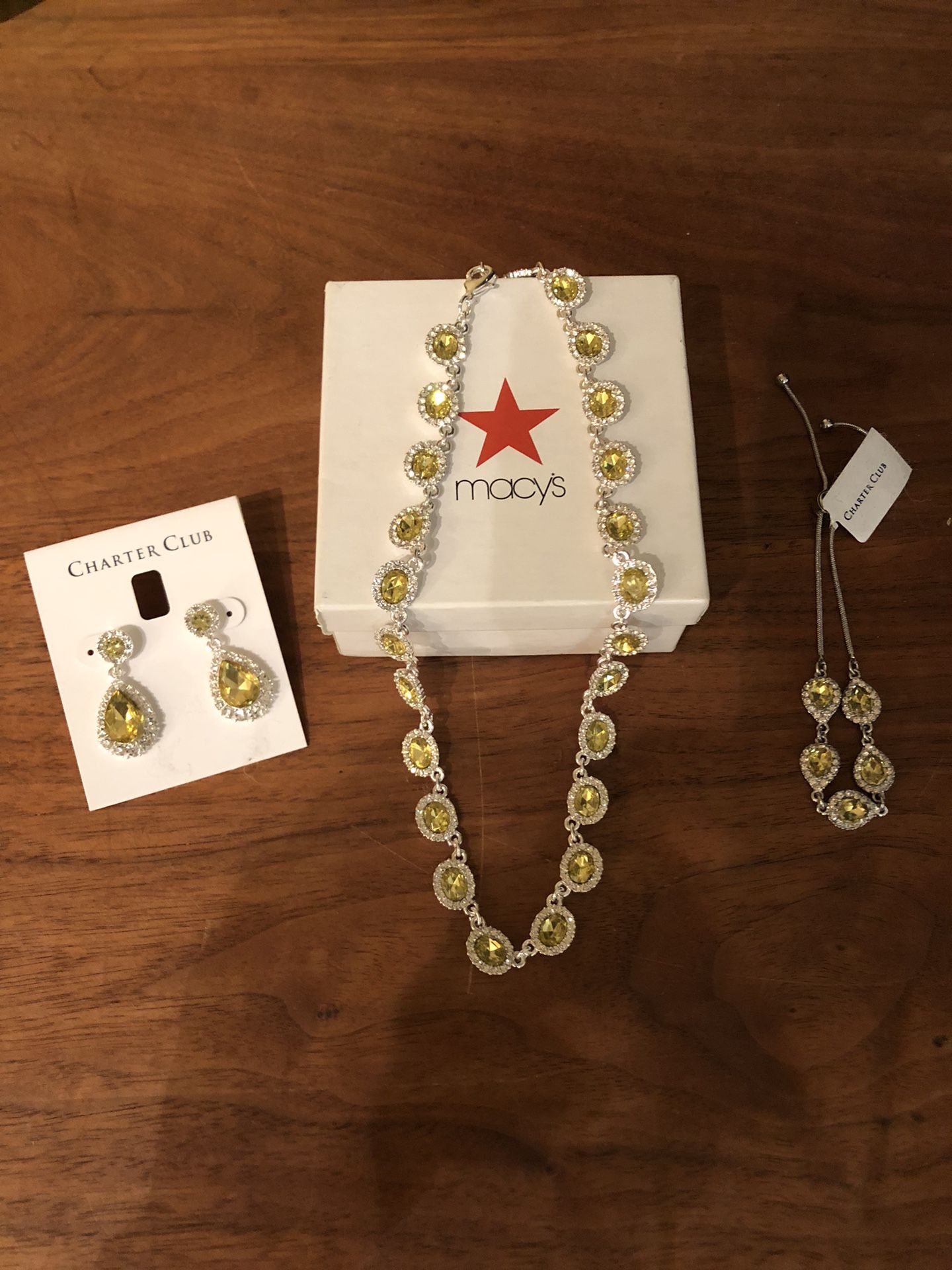 Charter Club Yellow Stone With Diamonds Necklace, Bracelet And Earrings 