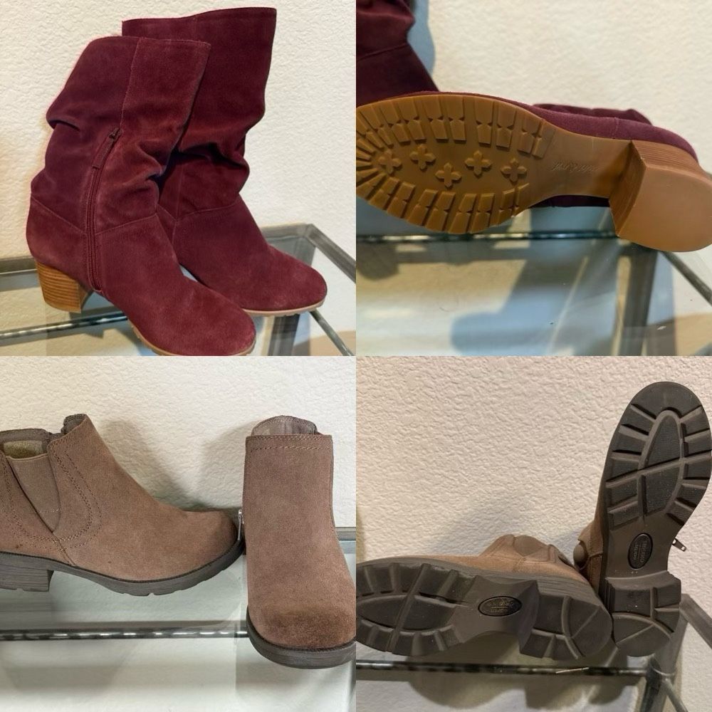 Earth Origins Women’s Sz 6.5 Randi Rexton Ankle Boots Suede Desert Taupe New Violet & Red LANDEN Slouchy Women's Burgundy Red Suede Boots Women's 8.