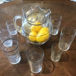 Vintage From The 50’s. Pitcher With 9 Glasses