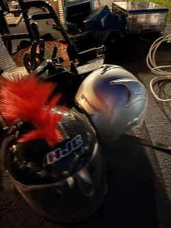 HJC helmet a red mohawk attached to it