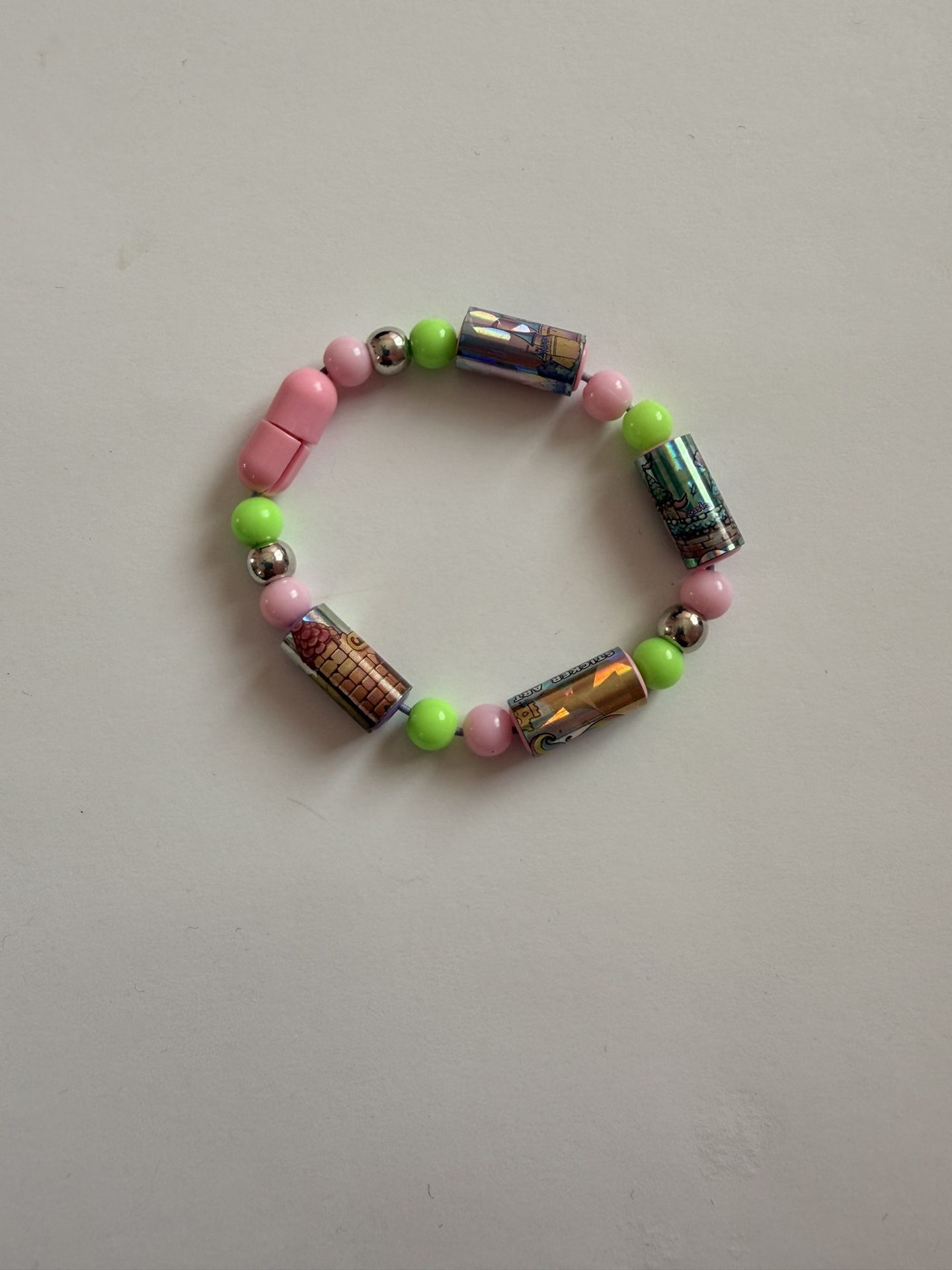 Green and Pink Handmade stiki roll bracelet!