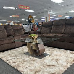 Sofa And Loveseat, Living Room Set On Furniture Liquidation Now!! Four Recliners Microfiber Available In Grey And Brown $1299