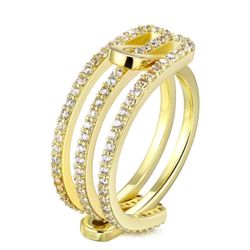 NEW IN BAG AiliFe Dual-Ring Gold Plated Cubic Zirconia Halo Ring, Size 6  Eternity Rings