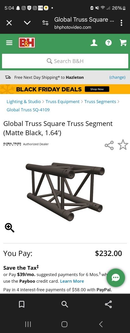 1.6 Foot Global Trusd Blacl Powder Coat