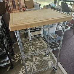  Rolling Kitchen Cart W/ Butcher Block Top