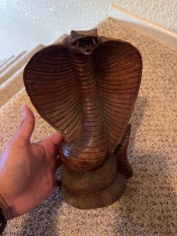 Hand-Carved Wooden Cobra Snake Statue