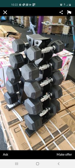 Dumbbells set .2x25.2x20.2x15.2x10.2x5.lbs.and rack. Brand new in box