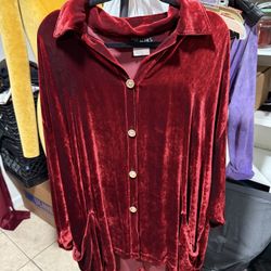 Vintage Burgundy Crushed Velvet Button Down Tunic Shirt by PEACHES – Oversized Boho Glam
