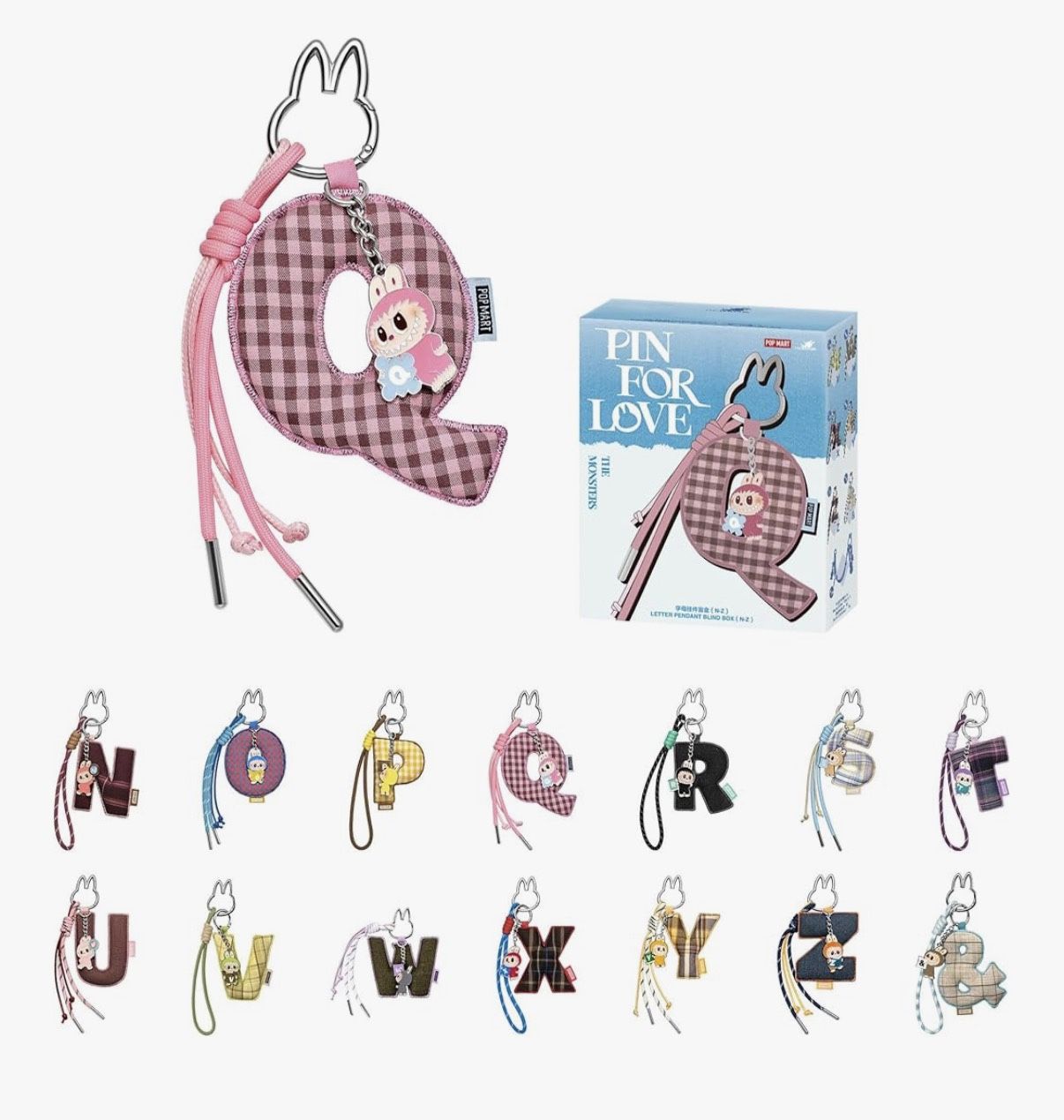 POP MART - THE MONSTERS Pin for Love Series - Letter Pendant Keychain (2 Z’s, 1 U).