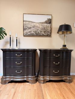 Refinished Matching Nightstands – Black & Woodtone