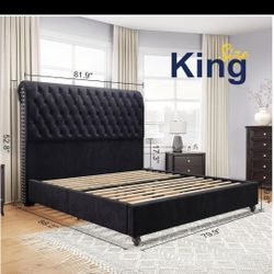 King Velvet Tufted Bed Frame