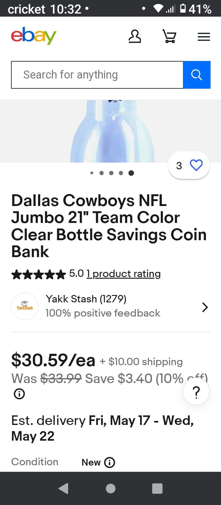 Big Bottle Coin Bank Dallas Cowboys