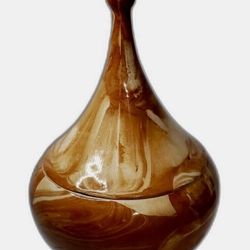 Alaskan Clay Ceramic Creme/Brown Swirl w/Lid Trinket Holder