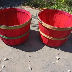 2 Red Produce Baskets, Great For Fall Decorations 