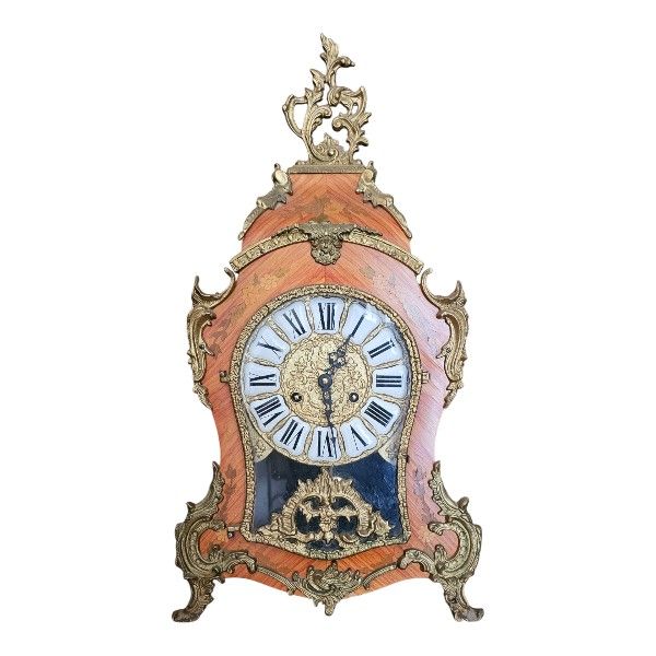 French Louis XV Style Marquetry Mantle Clock