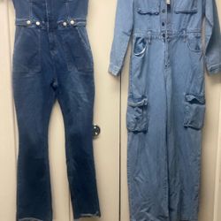 Two brand new blue jean jumpsuit women size medium $45 for both