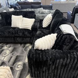 SOFÁ & LOVESEAT BLACK CORDUROY 