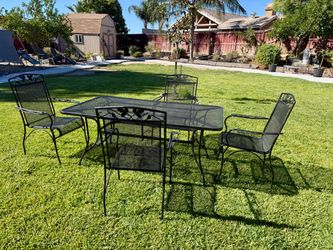 5-Piece Black Metal Patio Dining Set – Table + 4 Chairs