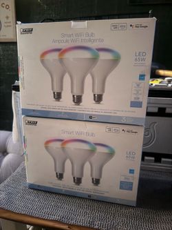 Feit Electric BR30 Smart LED Light Bulb box featuring color-changing capabilities and a 65W both for 40 dollars