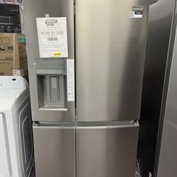 Refrigerator, Frigidaire New Open Box 36” W 4 Door Fridge