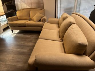 Ethan Allen Three Cushion Sofa With Rolled Arms & Nailhead Trim