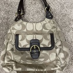 Coach Brown Leather Matte Gold Shoulder Tote Hobo Purse