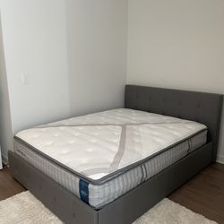 Queen-sized Upholstered Platform Bed with Four Storage Drawers And Mattress