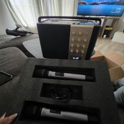 Wireless Voice Amplifier Professional Karaoke Machine with 2 UHF Microphones for Adults, 320W Peak Bluetooth Speaker PA System