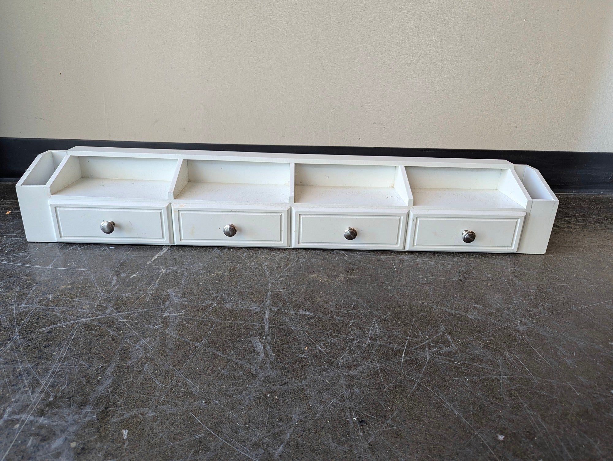 White Wood Desktop Organizer with Drawers and Compartments