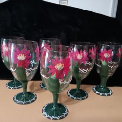 Hand- Painted Decorative Wine GLASSES - SET OF 6