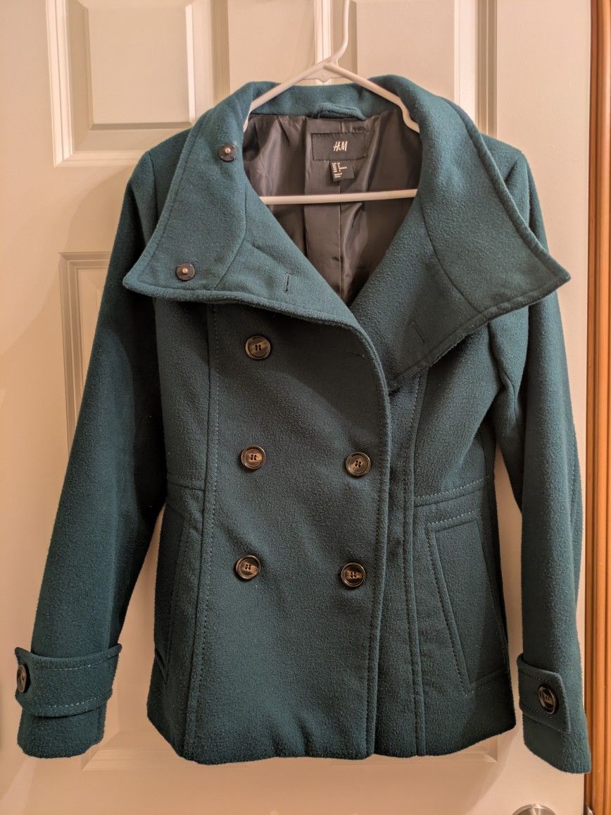 H&M women's size 6 wool like coat jacke green color