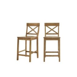 Set Of 2 Stylewell Cedarville Patina Oak Finish 24 In. Counter Stools with Cross Back (Set of 2)