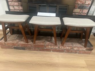 Set of 3 Upholstered Wooden Stools – 16” x 16”