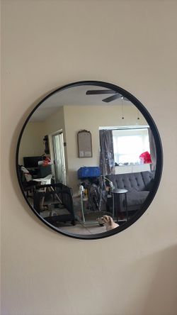 Large Round Black Wall Mirror – $40