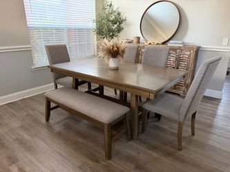 Modern 6 Piece Dining Set with Upholstered Bench