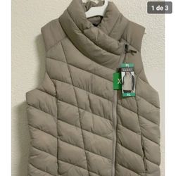 $35🍓🍓⚡️Nicole Miller Womens Vest Asymmetrical Pockets Quilted Lightweight -Cream (XL)h409