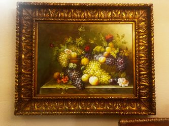 Framed Fruit Still Life Oil Painting